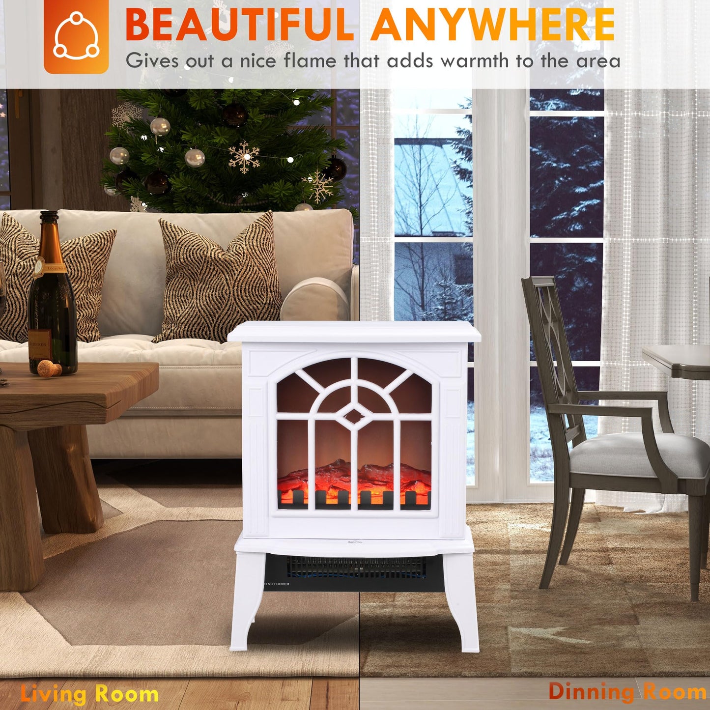 HOMCOM Electric Fireplace Stove, 18" Freestanding Fireplace Heater with Realistic Flame, Overheating Protection, Portable, 750W/1500W, White