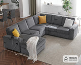 PaPaJet Oversized Sofa, 112 inch U Shaped Sofa with USB Ports, Sectional Couch with Storage Chaise, Corduroy Grey PaPaJet