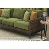 Signature Design by Ashley Horizon Hall Vintage Outdoor Weather Resistant Resin Wicker Sofa with Cushion and 2 Accent Pillows, Green & Dark Brown Signature Design by Ashley