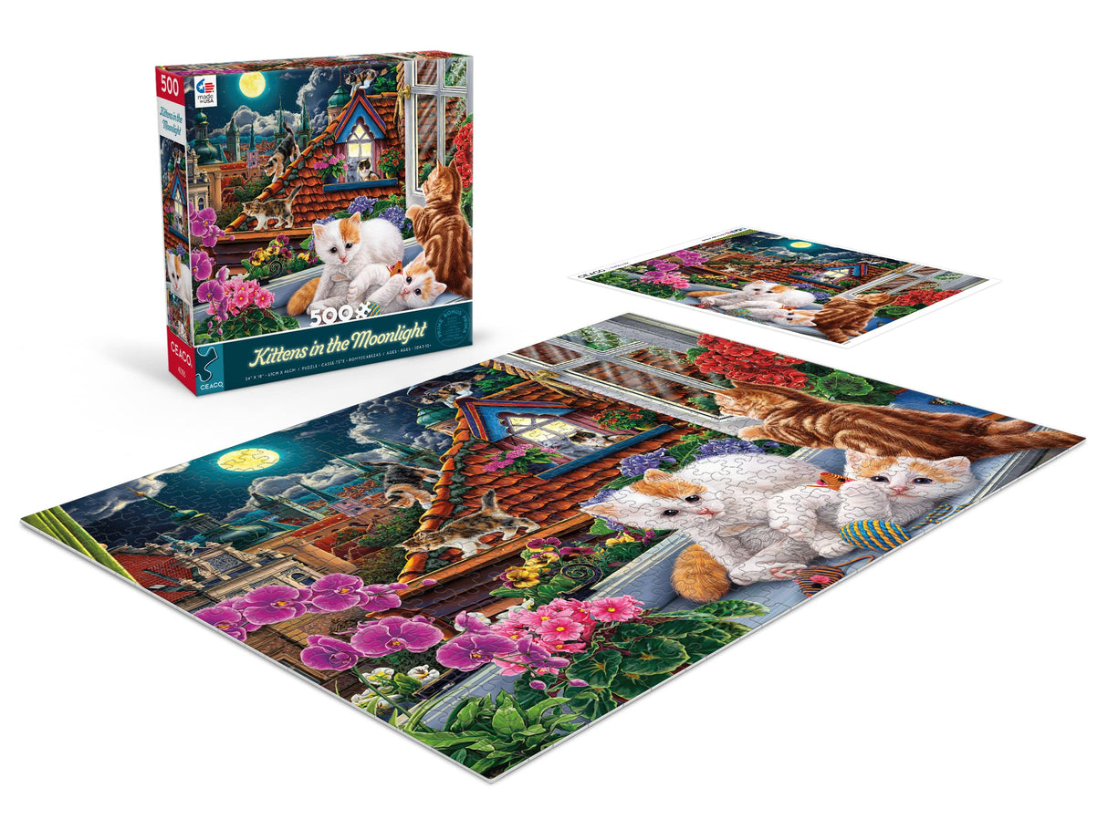 Ceaco - Harmony - Image World - Kittens in The Moonlight - 500 Piece Jigsaw Puzzle Ceaco