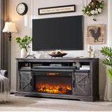 OKD Fireplace TV Stand for 80 Inch TV, 33" Tall Highboy Farmhouse Entertainment Center w/ 36'' Electric Fireplace, Rustic Media Console w/Sliding Barn Door for Living Room, Dark Rustic Oak OKD