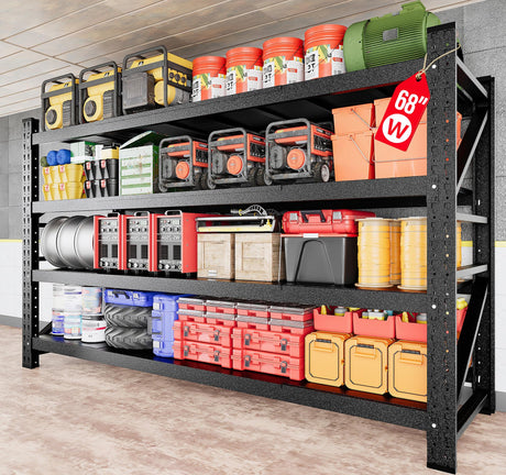 8000LBS Heavy Duty Garage Shelving Units,68" Wide & Deep Storage Shelves,Metal Garage Shelves,Large Storage Rack,Steel Shelf,Industrial Shelving for Shop,Warehouse,Basement,68" W x 24" D x 63.5" H SISESOL