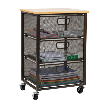 Mind Reader Cart with Drawers, Office Organizer, Storage, Bathroom, Metal Mesh, 15.75"L x 13"W x 24.25"H, Black Mind Reader