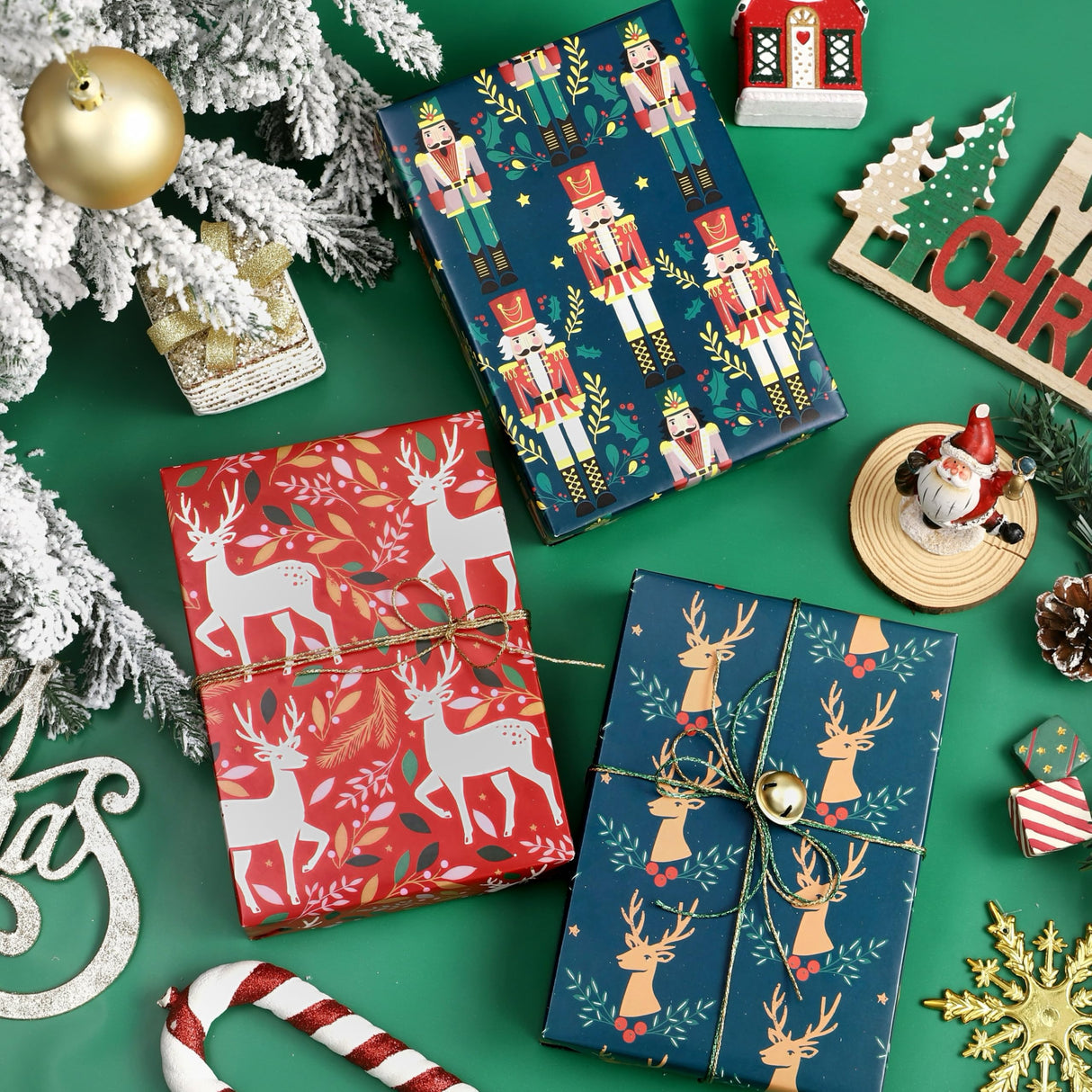 WRAPAHOLIC Christmas Wrapping Paper Roll - 17 Inch x 16.4 Feet per Roll - Dark Green Mini Roll, Reindeer Design Perfect for Christmas Holiday Gift Packing WRAPAHOLIC