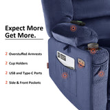 MCombo Zero Gravity Power Recliner Chair with Heat and Vibration Massage, Reclining Chair with USB & Type C Ports, Cup Holders for Living Room, Fabric 6079 (Navy Blue Medium 21.2" Seat Width) MCombo