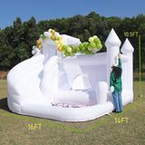 White Bounce House for Adult Kids, 16FT Large Commercial PVC Bounce House Castle w/Widened Curved Slide & Big Ball Pit, 1100w Blower, 16x14x10.5ft Inflantteble