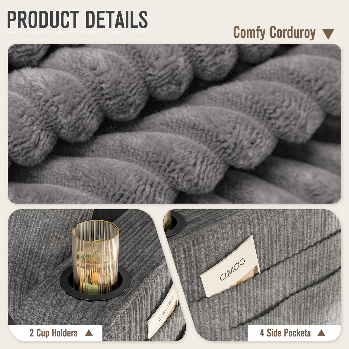 Homall Couch for Living Room, 83" Couches with Soft Deep Seats, Modern Sofa 3 Seater in Corduroy for Apartment, Bedroom (Gray) Homall