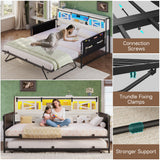 Dnxao Daybed with Trundle,Farmhouse Twin Bed Frame with 2-Tier Storage Shelves,LED Lights and Charging Station,Twin Sofa Daybed for Living Room,Bedroom and Guest Room,White Dnxao