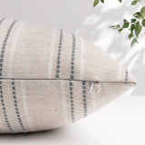 AELS 18x18 Decorative Farmhouse Linen Throw Pillow Covers, Boho Textured Pillow Case, Set of 2, Beige with White & Gray Stitch Yarn Dyed Stripe Cushion Cover for Sofa Couch Living Room (Cover ONLY) AELS
