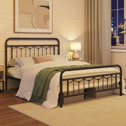 Yaheetech Vintage-Inspired Queen Size Metal Bed Frame with High Headboard and Ample Under-Bed Storage