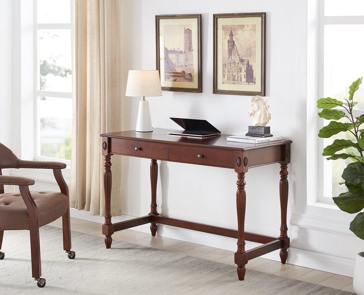 MODERION Solid Wood Computer Desk with 2 Drawers, Traditional Vanity Dressing Table, 46” Home Office Writing Desk, Workstation Easy Assembly Cherry MODERION