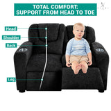 Naomi Home Suri Kids Recliner Loveseat with Cup Holders & Footrests, Black Chenille - Cozy 2-Seater Lounge for Children Naomi Home