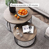 Nathan James Stella Round Modern Nesting Coffee Set of 2, Stacking Living Room Accent Tables with an Industrial Wood Finish and Powder Coated Metal Frame, Warm Nutmeg/Matte Black Nathan James