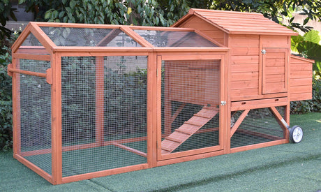 ChickenCoopOutlet 96" Wheel Wood Chicken Coop Backyard Hen House Nesting Box & Run New ChickenCoopOutlet