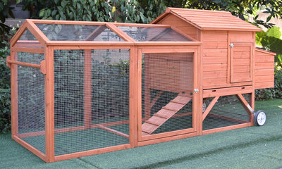 ChickenCoopOutlet 96" Wheel Wood Chicken Coop Backyard Hen House Nesting Box & Run New