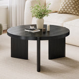 Luoxiao Black Round Coffee Table 27.5" Center Table for Living Room, Mid Century Modern Fluted Circle Table for Apartments, Small Homes, Wooden Coffee Tables with Quilted Footpads, Easy Assembly Luoxiao