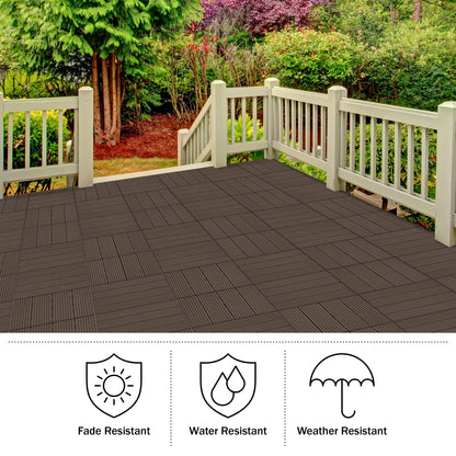 Interlocking Deck Tiles - 6-Pack 11.6-inch Waterproof All Weather Outdoor Flooring Balcony Poolside or Patio Click Decking by Pure Garden (Mocha)