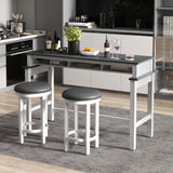 Giantex White and Grey Counter Height Bar Table with Power Outlets and Storage Compartments Giantex