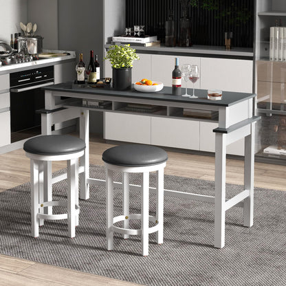 Giantex White and Grey Counter Height Bar Table with Power Outlets and Storage Compartments - WoodArtSupply