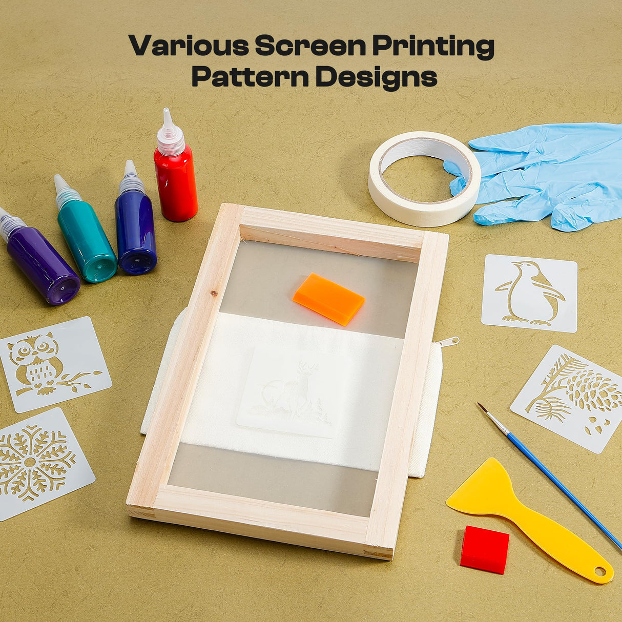 Caydo Kids Screen Printing Kit, Arts and Crafts Silk Screen Printing Kit with 4 Colors Fabric Paint, Frame, Stencils, Squeegee & Canvas Bag, Silkscreening Kit for Children's Christmas Gifts Caydo