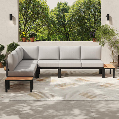 PIZZELLO 8 Pieces Patio Furniture Set Metal All Weather Outdoor Sectional Patio Sofa Seating Couch with 6" Thick Cushions and 2 Coffee Tables (Beige)