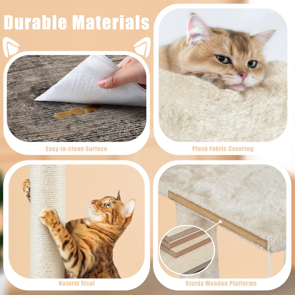 Yaheetech Litter Box Enclosure with Cat Tree, All-in-one Indoor Kitten House w/Scratching Posts, Wooden Cat Litter Box Furniture w/Kitty Condo, Platform, Greige/Beige Yaheetech