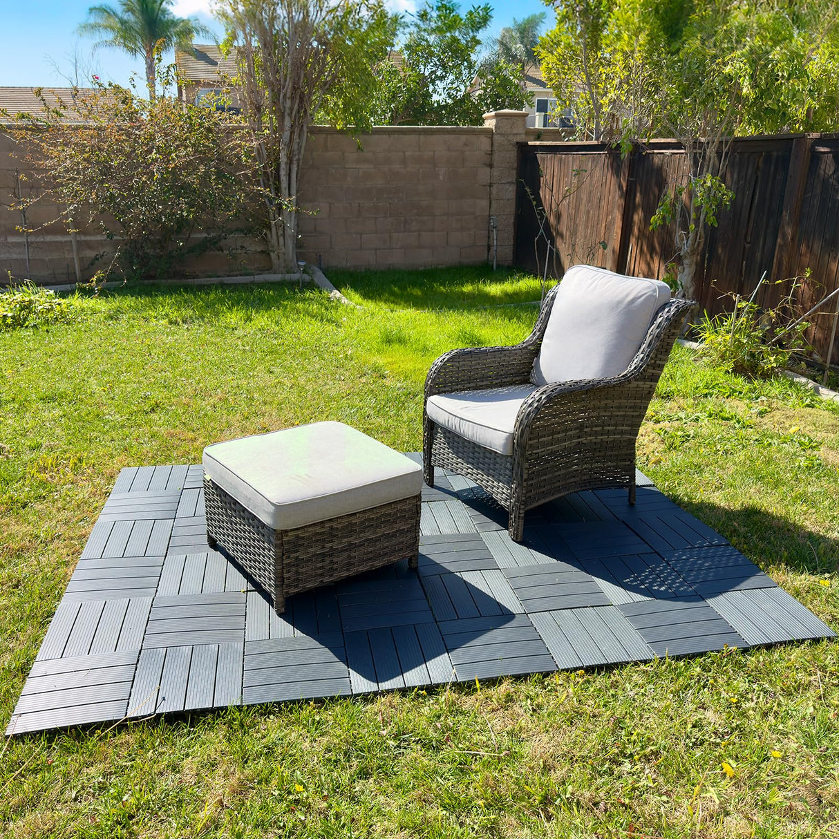 36 sq. ft Plastic Interlocking Deck Tiles, 36 Pack Patio Deck Tiles Waterproof Outdoor Flooring 12" x 12"All Weather Uses for Porch Poolside Balcony Backyard Pathway, Charcoal Gray laapee