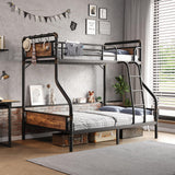 Bunk Bed Twin Over Full, Heavy Duty Metal Bunkbeds with Ladder and Full-Length Guardrail, Convertible into 2 Individual Beds for Kids, Teens and Adults, Under-Bed Storage Space, Vintage Brown Jocoevol
