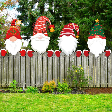 4 Pcs Christmas Fence Peeker Decoration Garden Yard Decorations Xmas Outdoor Garden Fence Sign Ornament Christmas Peeker Art for Holiday Patio Home Decor(Novel Style) Amyhill