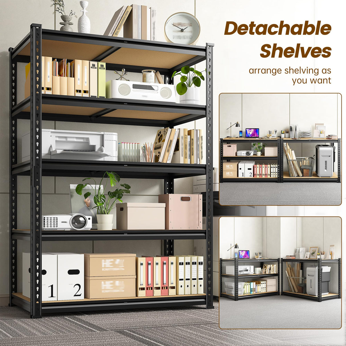 DurayLoly 5-Tier Storage Shelves, 1980LBS Adjustable Pantry Shelves, Metal Shelving Unit for Storage, Kitchen, Pantry, Closet, Laundry, Garage, 72.06" H x 35.55" W x 15.76" D DurayLoly