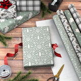 Hallmark Recyclable Neutral Christmas Wrapping Paper (4 Rolls: 100 Sq. Ft. Ttl) White and Sage Green Evergreen Pinecones, Rustic Snowmen, Plaid, Nordic Deer and Foliage Hallmark