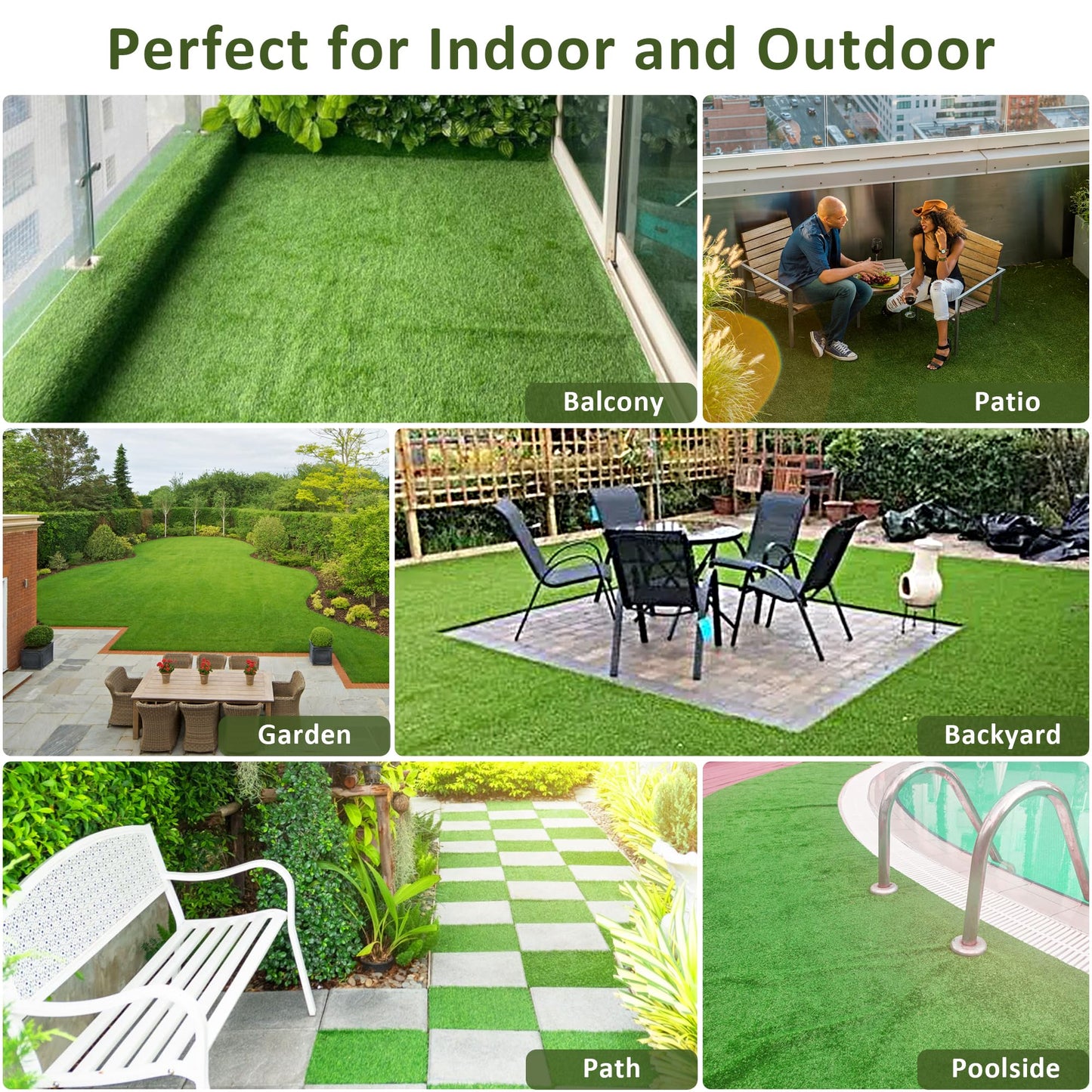 PrimeZone 54 Packs Interlocking Artificial Grass Tiles - 12"x12" Turf Outdoor Indoor Fake Grass Deck Flooring Set for Patio, Balcony, Backyard