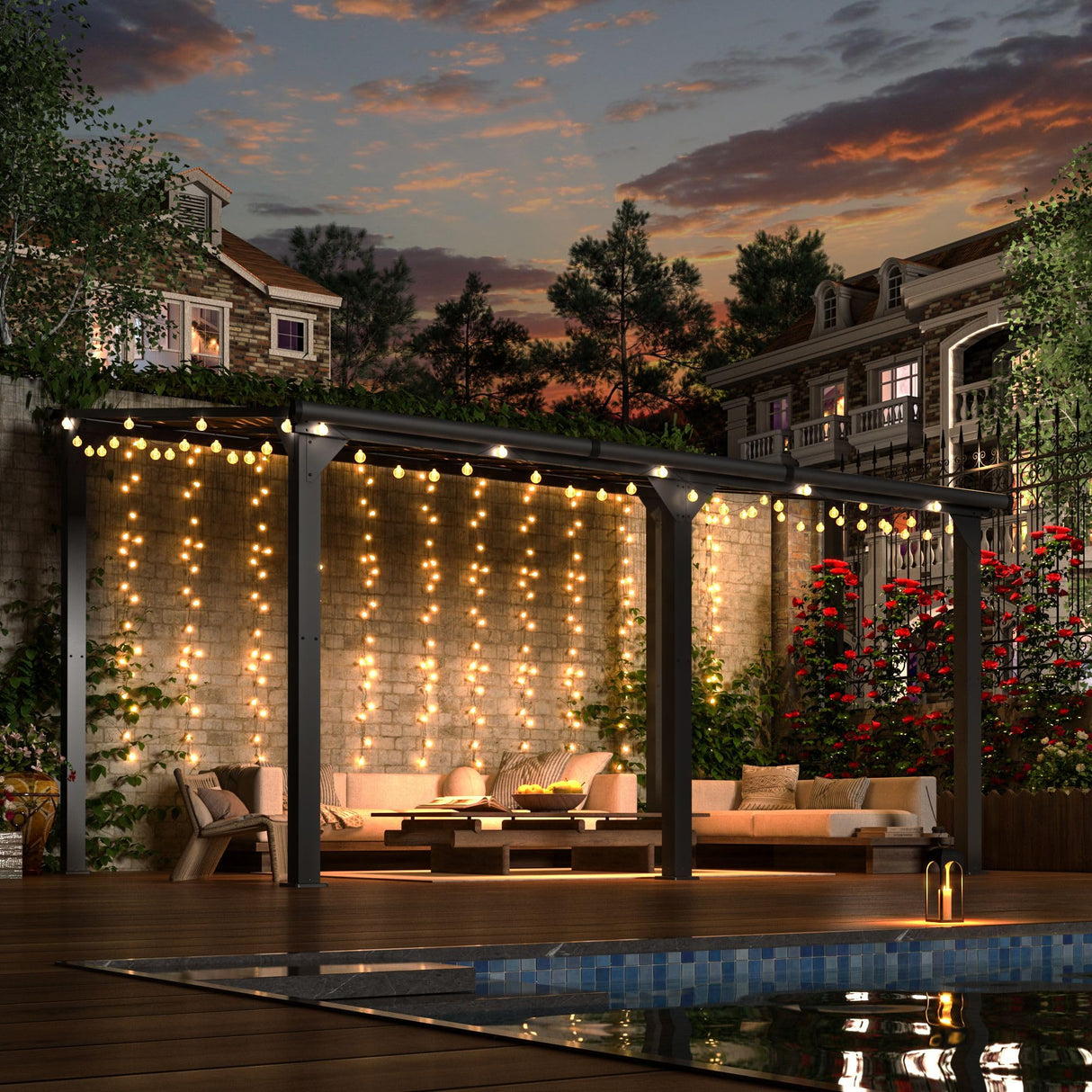 DAUSOLA 10x14 FT Gazebo Pergola for Patio, Gazebos Pergola on Clearance with Sloped Roof, Hard Top Lean to Gazebo, Large Wall-Mounted Heavy Duty Awnings for Patio, Backyard, Deck DAUSOLA