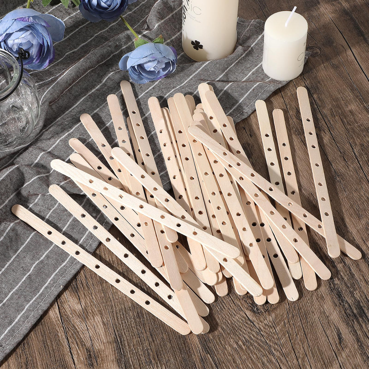Gjinxi Wooden Candle Wick Holders 50 Pcs Multiwick Centering Device Holders Supplies Crafting Making Candle Wicks Bars Wax Stick Clips Center Tool for DIY Material Package Mold Gjinxi