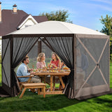 DWVO Gazebo Screen Tent, 12x12ft Instant Outdoor Portable Camping Screen House Canopy 6 Sided w/Mesh Windows & Carry Bag for Patio, Camping, Backyard, Brown DWVO