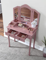 Roundhill Furniture Sanlo Wooden Vanity, Make Up Table and Stool Set, RoseGold Roundhill Furniture