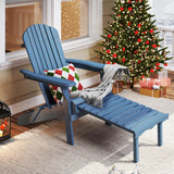 Wooden Outdoor Folding Adirondack Chair with Ottoman, Pre-Assembled BackRest & SeatBoard, Wood Patio Chair for Garden Backyard Porch Pool Deck Firepit SoliWood