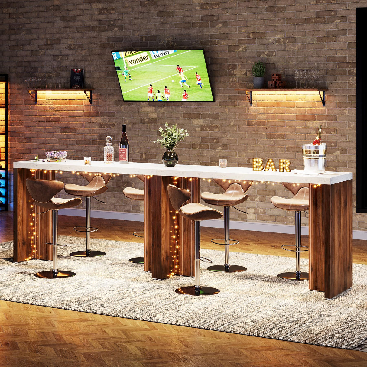 Tribesigns Home Bar Unit, 55.12-Inch Bar Table with a Faux Marble Finished Tabletop, Modern Freestanding Mini Bar for Home Kitchen, Living Room, Balcony, Basement, Walnut & White Tribesigns