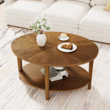 BRRITLE Solid Wood Oval Coffee Table for Living Room, 2 Tier Oval Rustic Coffee Table with Storage Shelf, Double Layer Center Table for Living Room, Easy Assembly Brown BRRITLE