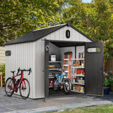 YITAHOME 8x8ft Outdoor Plastic Storage Shed with Floor, 427 cuft Waterproof Garden Shed with Lockable Door, Windows & Vents, Plastic Tool Storage for Patio Furniture, Lawn Mower, Bike Storage, Gray YITAHOME