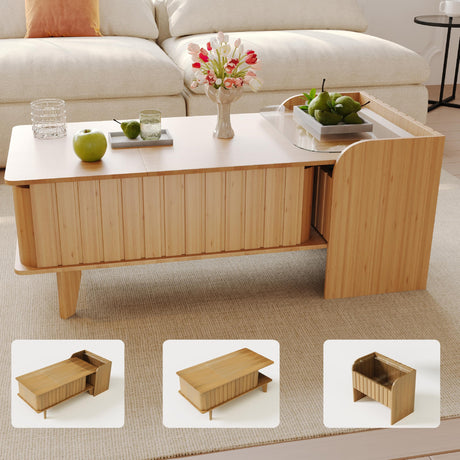 Jartoil Extendable Coffee Table with Storage, Wood Coffee Table with Hidden Compartment, Expandable Coffee Tables with Side Table for Living Home(Natural) Jartoil