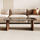 Modern Glass Coffee Table, Coffee Table for Living Room,Tempered Glass-top with Sturdy Wooden Base, Modern Coffee Tables for Small Space, Apartment, Office, Minimalist Design (Walnut) Honyee