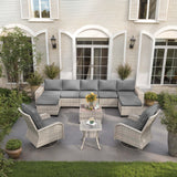 Muphyers 11-Piece Outdoor Patio Furniture Set with Rocking Swivel Chair Wicker Sectional Sofa Set, Patio Conversation Set with Ottomans & Coffee Table for Garden, Backyard, Poolside, Grey Muphyers