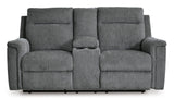 Signature Design by Ashley Barnsana Minimalist Power Reclining Loveseat with Console and USB Charging Ports, Gray Signature Design by Ashley