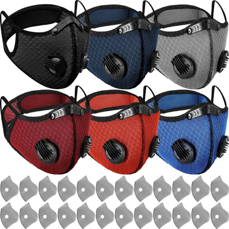 Threlaco 6 Pcs Dust Mask Breathable Reusable Respirator Mask with 24 Activated Carbon Filters Adjustable Dust Mask for Woodworking Construction Mowing Sanding Threlaco