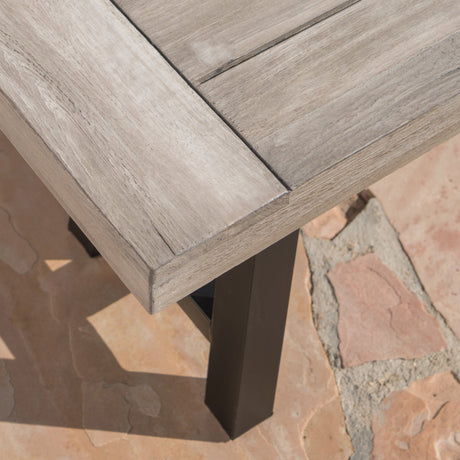 Great Deal Furniture Cassie Outdoor Light Grey Sandblast Finish Acacia Wood Dining Bench with Black Rustic Metal Finish Frame GDFStudio