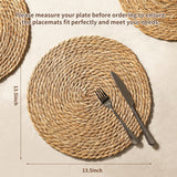 13.5'' Round Woven Placemats Set of 12, Boho Rattan Chargers for Dinner Plates, Rustic Wicker Place Mats, Straw Braided Table Placemats, for Dining Table, Thanksgiving, Fall, Farmhouse, and Christmas Terrekraft