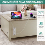 YITAHOME Farmhouse Lift Top Coffee Table with Storage, Wood Cured Center Table with Charging Station&USB Port, Living Room Table w/Large Hidden Space, for Bedroom, Home Office, Grey Wash YITAHOME