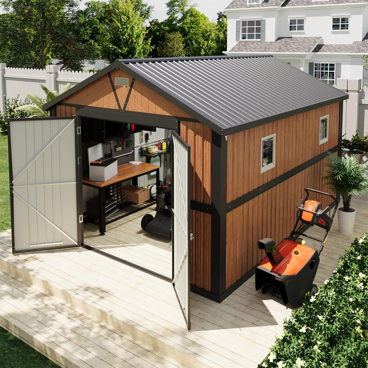 Canovire 10x12FT Outdoor Storage Shed, Metal Garden Shed with Lockable Doors and Windows, Large Tool Shed for Backyard, Patio and Lawn Canovire