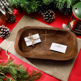 Eaasty 1 Set Prayer Wooden Dough Bowl with Card Religious Cross Christian Prayer Religious Gift for Women 10 Blessing Card Small Bowl Congregation Gift Resin Bread Container with Linen Bag (Brown) Eaasty